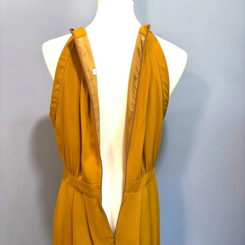 Mustard Yellow Pleated High Low Midi Dress Flowy Lightweight Banana Republic 10 - Picture 7 of 10